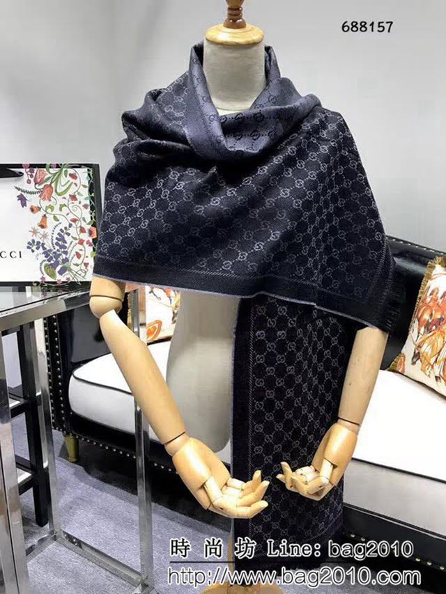 GUCCI古馳經典款 官網16年最新GG羊毛提花系列長圍巾 688156 LLWJ6927